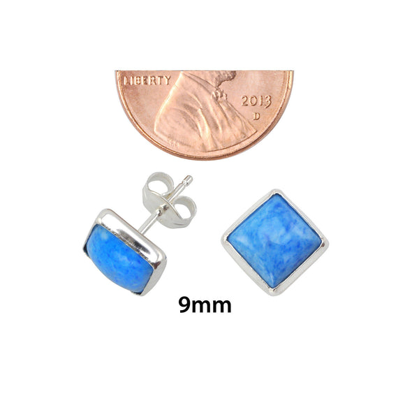 Denim Lapis Gemstone Earrings Sterling Silver 9mm Square - Jewelryland.com