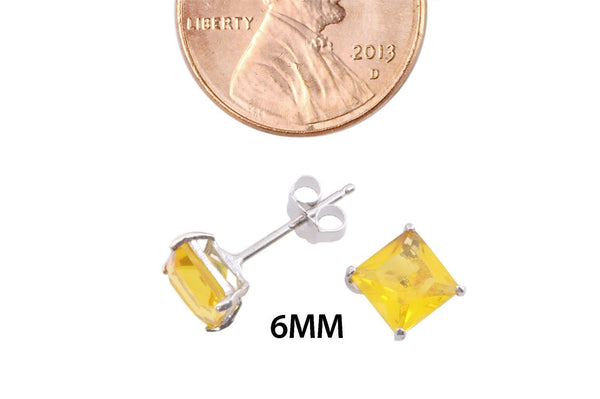Citrine CZ November Birthstone Stud Earrings .925 Sterling Silver Square Basket - Jewelryland.com