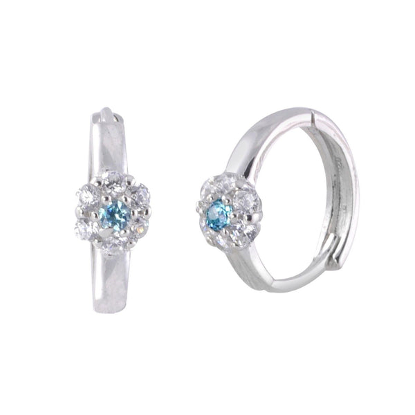 Sterling Silver Huggie Earrings Mini Flower CZ Birthstone Colors Hinged Hoops - Jewelryland.com