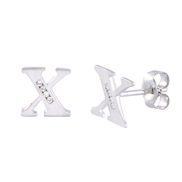 CZ Initial Letter Earrings 925 Sterling Silver All Letters Available A to Z - Jewelryland.com