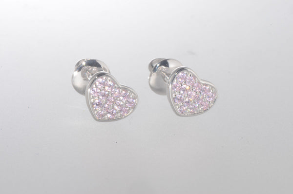 Sterling Silver Heart Stud Earrings Pink 6mm Cubic Zirconia Stones Screwbacks - Jewelryland.com