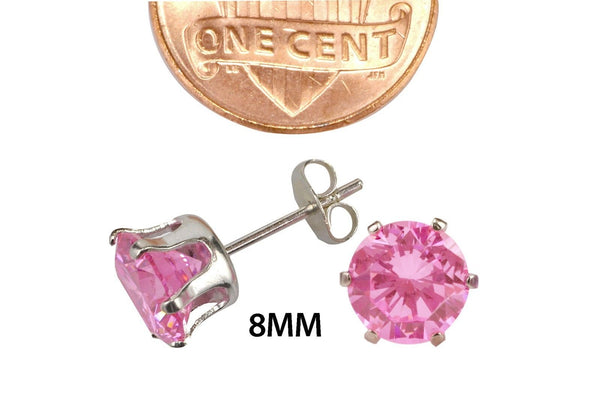 925 Sterling Silver Round Pink Cubic Zirconia CZ Stud Earrings - Jewelryland.com