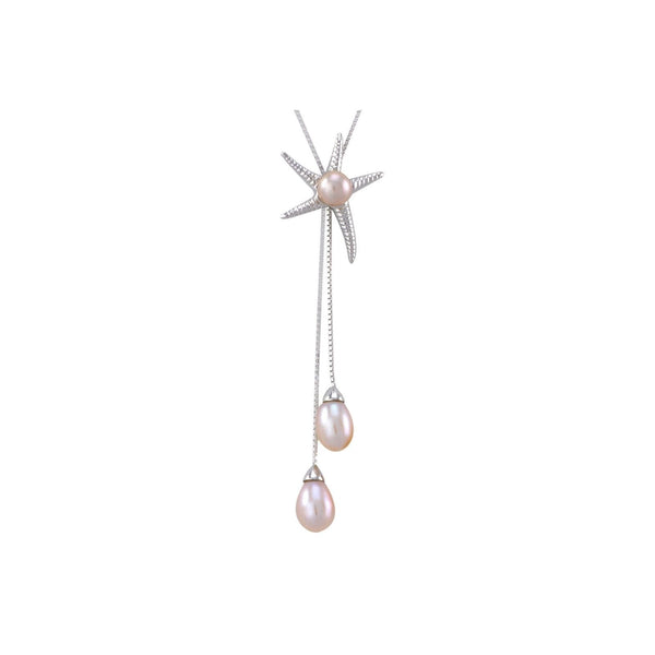 Pink Freshwater Pearl Starfish Necklace .925 Sterling Silver, 16" Chain - Jewelryland.com