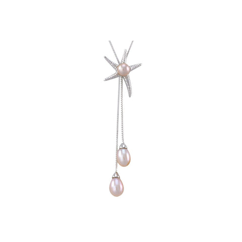 Pink Freshwater Pearl Starfish Necklace .925 Sterling Silver, 16" Chain - Jewelryland.com