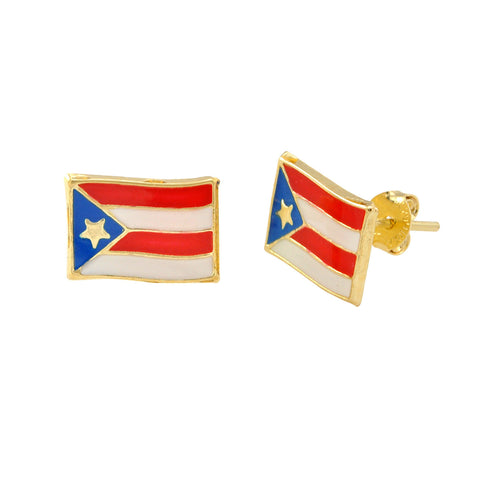 10k Yellow Gold Puerto Rican Flag Stud Earrings Hand Painted 7x10 - Jewelryland.com