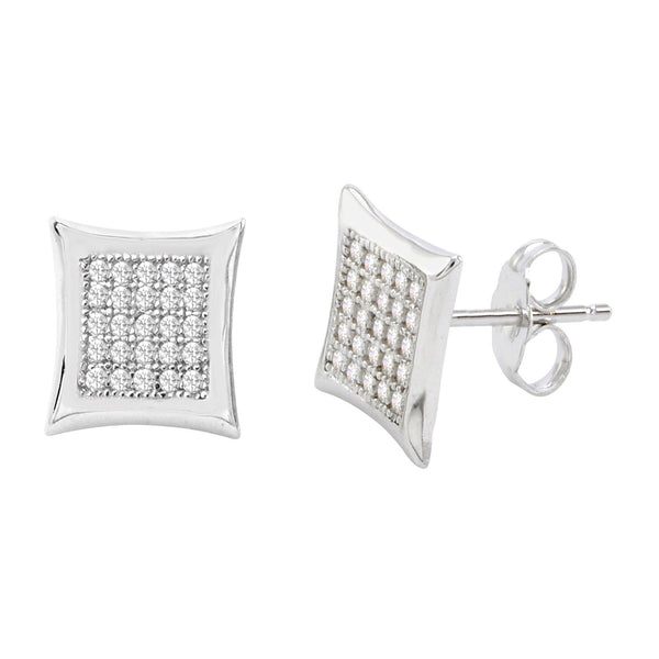 925 Sterling Silver Stud Earrings 10mm Kite Shape Micro Pave Clear CZ Pushbacks - Jewelryland.com