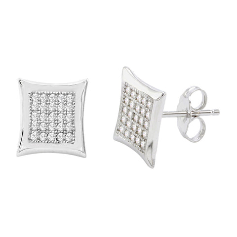 925 Sterling Silver Stud Earrings 10mm Kite Shape Micro Pave Clear CZ Pushbacks - Jewelryland.com