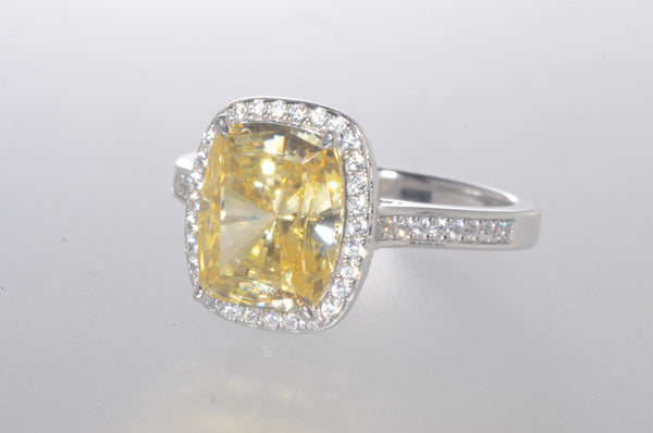Sterling Silver Canary Yellow Cushion Cut Cubic Zirconia Ring - Jewelryland.com