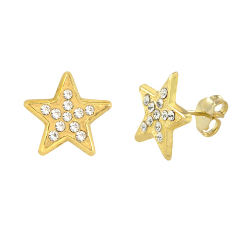 Star Stud Earrings 10k Yellow Gold Pave Cubic Zirconia with Pushbacks 10x10 - Jewelryland.com