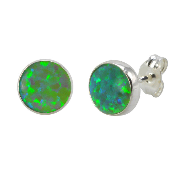 Sterling Silver Green Opal Earring Studs 9mm Round - Jewelryland.com