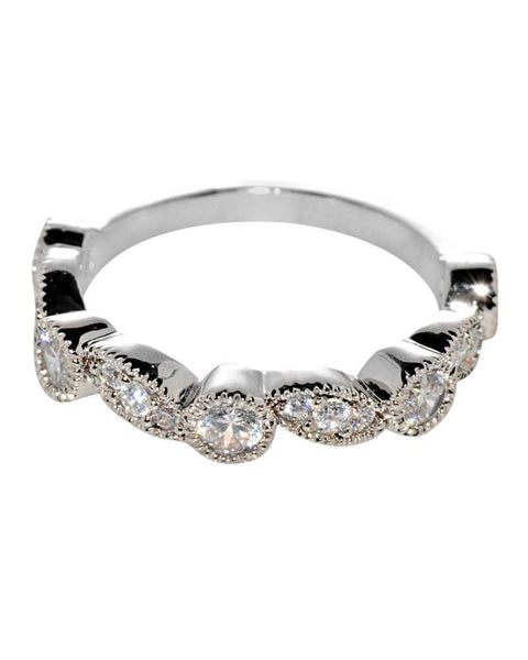 Womens Sterling Silver Band 4mm White Cubic Zirconia CZ Ring with Rhodium - Jewelryland.com
