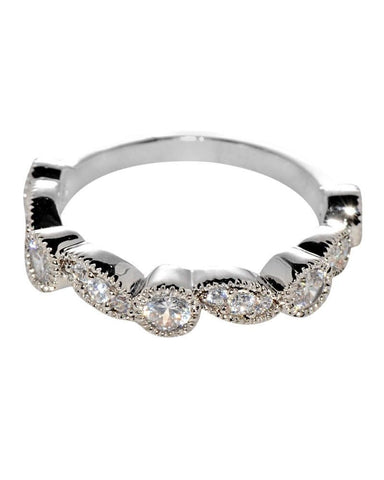 Womens Sterling Silver Band 4mm White Cubic Zirconia CZ Ring with Rhodium - Jewelryland.com