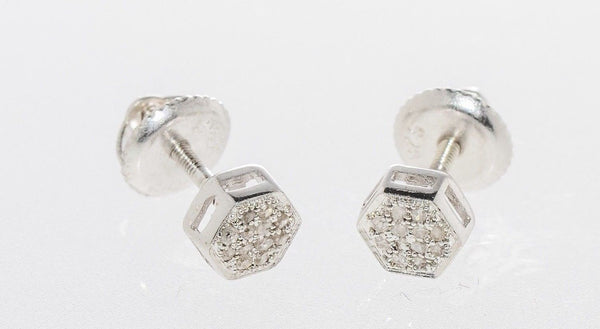 Diamond Stud Earrings (.10 cttw, I-J, I2) Hexagon Sterling Silver Screw Backs - Jewelryland.com