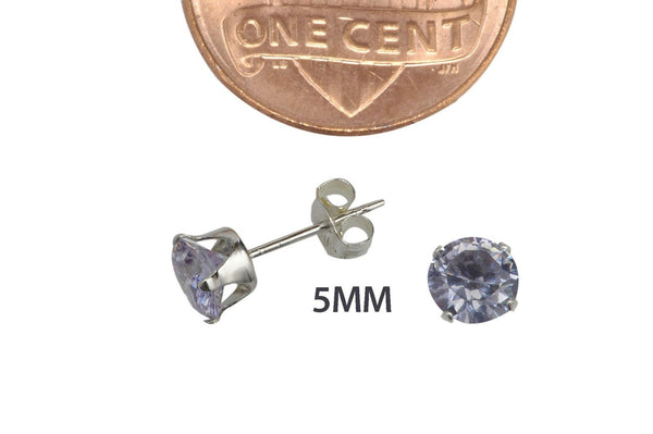 Sterling Silver Lavender Round CZ Stud Earrings Cubic Zirconia Prong Setting - Jewelryland.com