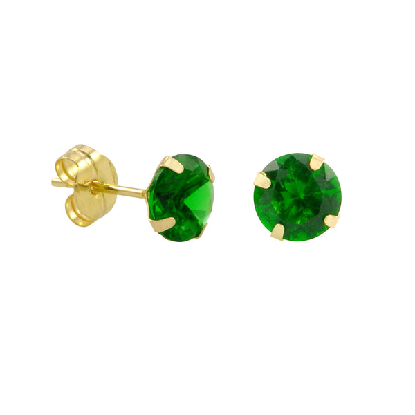 10k Yellow Gold Green Emerald CZ Stud Earrings Cubic Zirconia Round Prong Set - Jewelryland.com