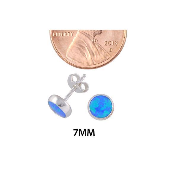 Sterling Silver Blue Green Opal Stud Earrings Gemstone 7mm Round - Jewelryland.com