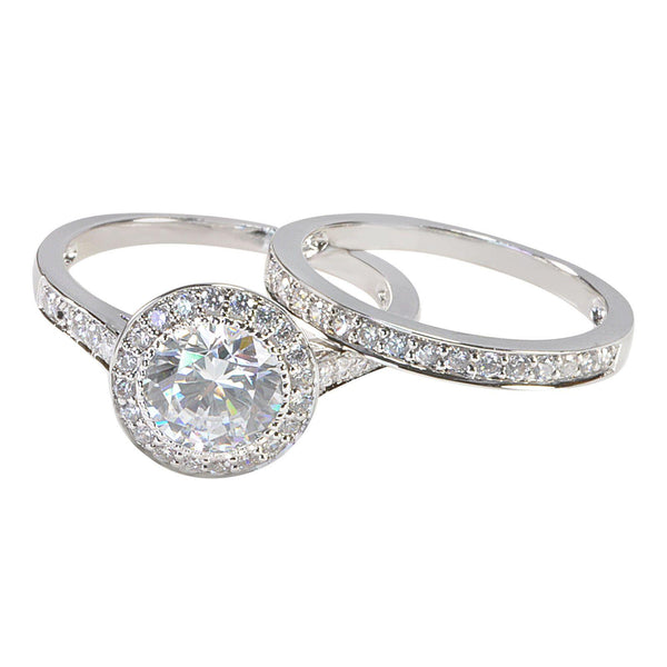 Women's Sterling Silver Engagement Ring Set 2ct Cubic Zirconia CZ Stone - Jewelryland.com