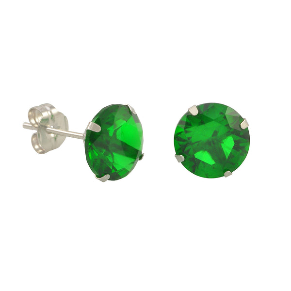 10k White Gold Green Emerald CZ Stud Earrings Cubic Zirconia Round Prong Set - Jewelryland.com