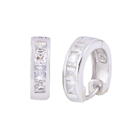 Huggie Hoop Earrings White Baguette CZ Cubic Zirconia Sterling Silver 14mm x 4mm - Jewelryland.com