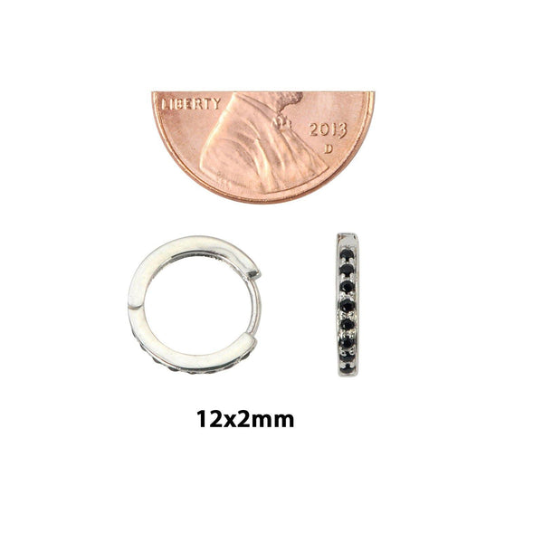 Sterling Silver Children's Hoop Earrings Black Cubic Zirconia 12mm x 2mm - Jewelryland.com