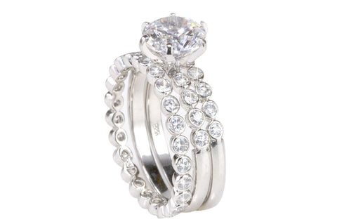 2CT Bridal Ring Wedding Set 3 Rings Round CZ .925 Sterling Silver - Jewelryland.com