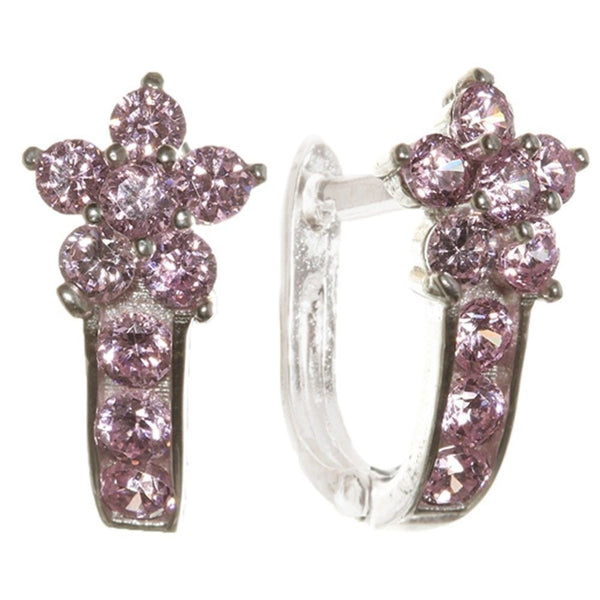 Leverback CZ Earrings Flower Sterling Silver - Many Colors Available - Jewelryland.com