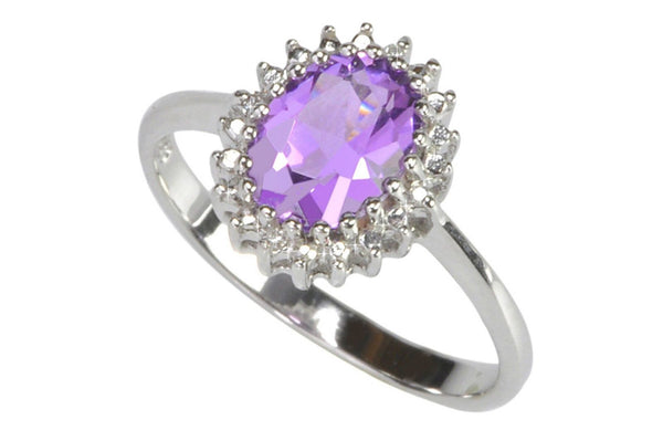 925 Sterling Silver 1ct Amethyst & Diamond Ring - Jewelryland.com