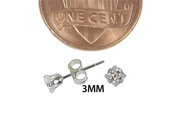 925 Sterling Silver Square Princess Cut Clear CZ Stud Earrings Prong Set - Jewelryland.com
