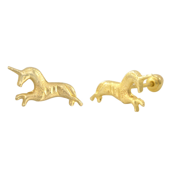 10k Yellow Gold Earrings Unicorn Studs with Screwbacks - Jewelryland.com