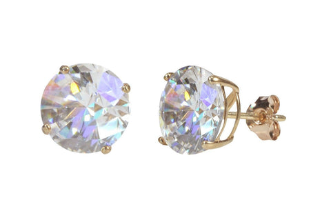 Sterling Silver Rose Gold Plated Round White Cubic Zirconia CZ Stud Earrings - Jewelryland.com