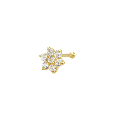 Nose Stud 22G 14k Yellow Gold Fancy CZ Flower Nose Bone Cubic Zirconia 4mm - Jewelryland.com