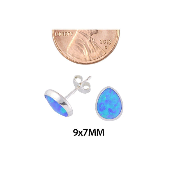 Opal Stud Earrings Gemstone Sterling Silver Blue Green Teardrop shape 9mmx7mm - Jewelryland.com
