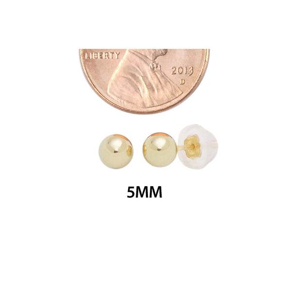 14k Yellow Gold Ball Stud Earrings High Polish Safety Silicone Backs - Jewelryland.com