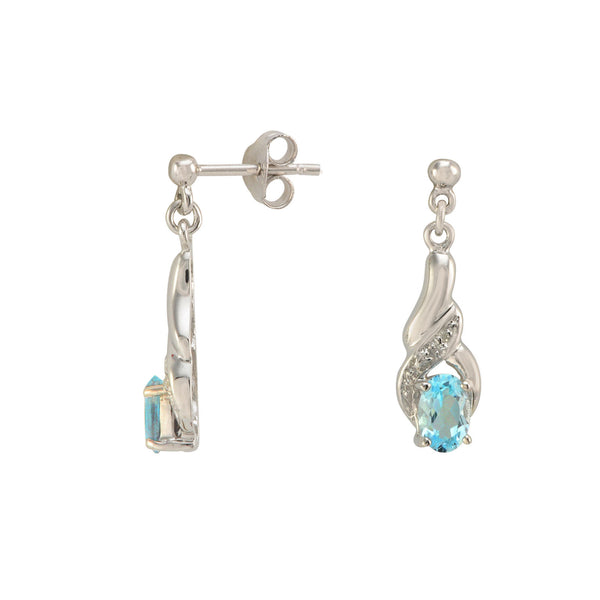 Diamond & Blue Topaz Dangle Earrings (.01 ct, IJ, I2) Sterling Silver Swirl Drop - Jewelryland.com