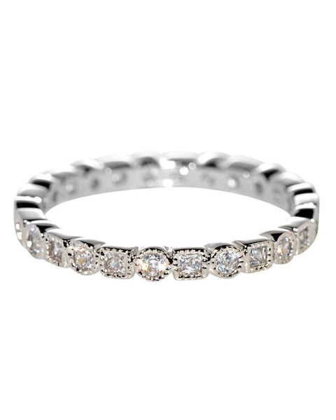 Sterling Silver Womens Ring CZ Cubic Zirconia Square Circle Square 2mm wide - Jewelryland.com