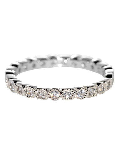 Sterling Silver Womens Ring CZ Cubic Zirconia Square Circle Square 2mm wide - Jewelryland.com