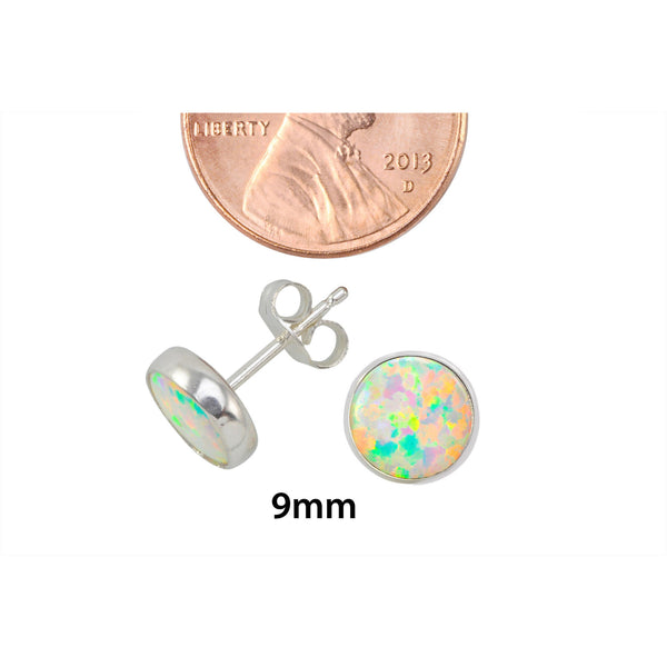 Sterling Silver White Opal Earring Studs 9mm Round - Jewelryland.com