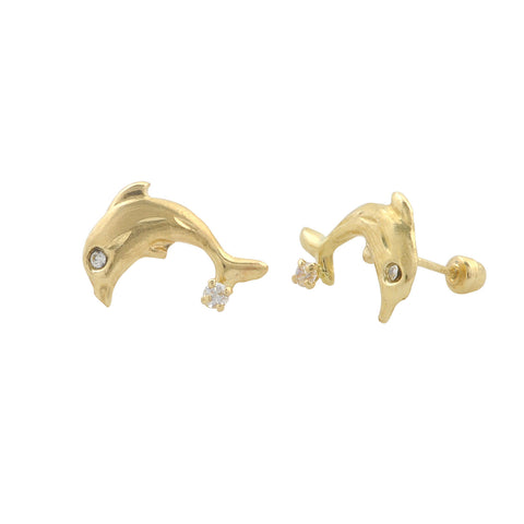 10k Yellow Gold Jumping Dolphin Stud Earrings with Screwbacks - Jewelryland.com