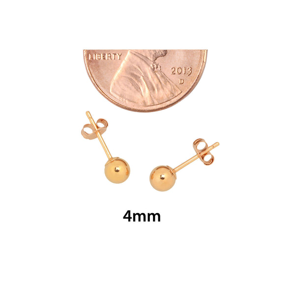 14k Rose Gold Earrings Round Ball Studs High Polish 3mm-9mm - Jewelryland.com