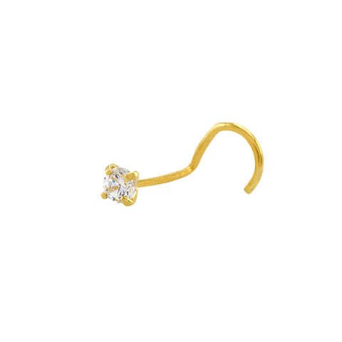 22G Nose Stud 14k Yellow Gold 3mm White CZ Nose Pin Flat Setting - Jewelryland.com