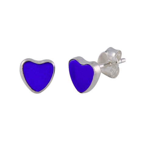 Lapis Earrings Gemstone Studs .925 Sterling Silver 7mm Heart Shape - Jewelryland.com