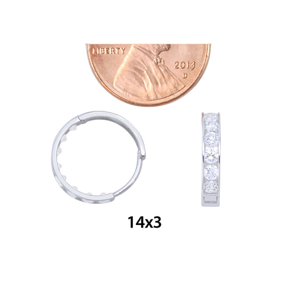 10k White Gold Huggie Hoop Earrings Clear CZ Cubic Zirconia 14mm x 3mm - Jewelryland.com