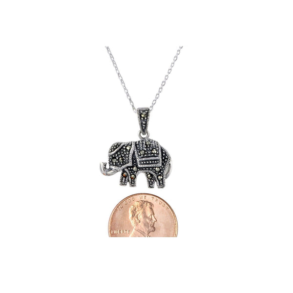 Sterling Silver Marcasite Elephant Necklace - Jewelryland.com