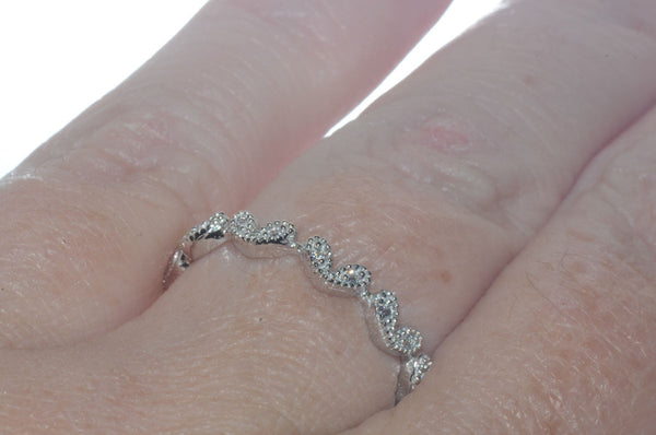 Sterling Silver Cubic Zirconia Heart Band 3mm Wide CZ Ring - Jewelryland.com