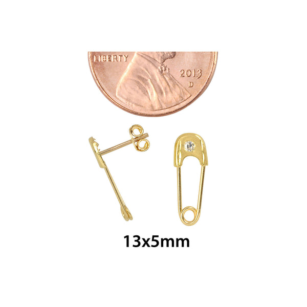 Safety Pin Stud Earrings 10k Yellow Gold with Pushbacks 13x5 - Jewelryland.com