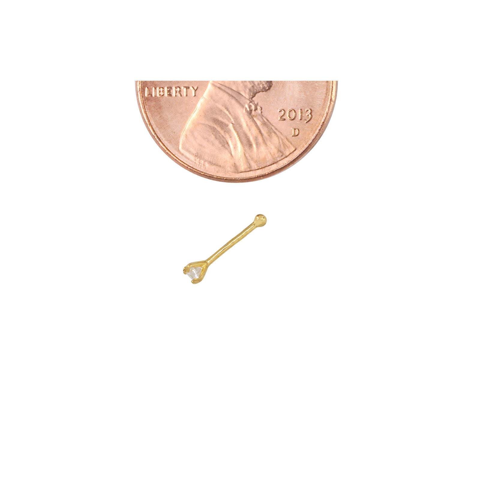 Nose Stud 22G 14k Yellow Gold Round Cubic Zirconia