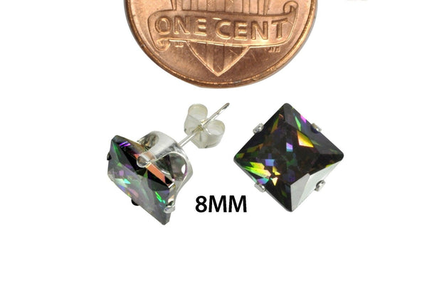 Square Mystic Topaz CZ Prong Stud Earrings .925 Sterling Silver - Jewelryland.com