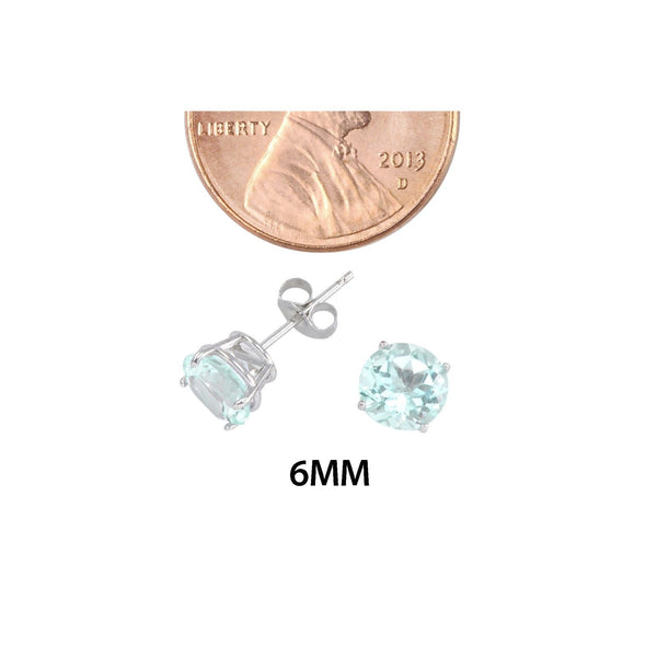 Green Amethyst Stud Earrings 14k White Gold Round Basket Set - Genuine Gemstone - Jewelryland.com