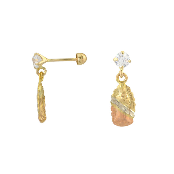 10k Gold Guadalupe Dangle Earrings Screwbacks Tri Color Yellow White Rose Gold - Jewelryland.com