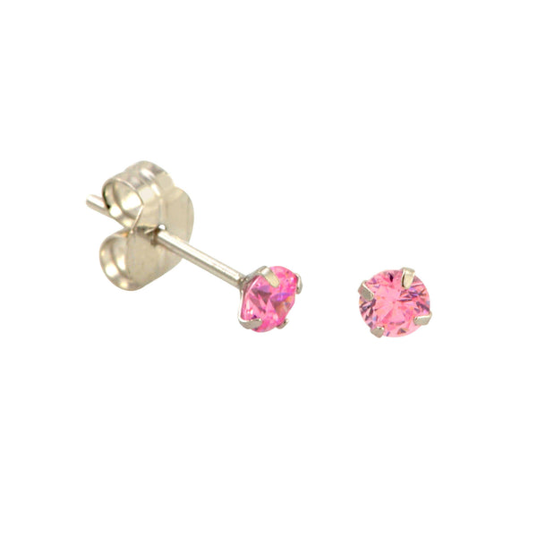 10k White Gold Pink Cubic Zirconia Stud Earrings Round CZ Prong Setting - Jewelryland.com